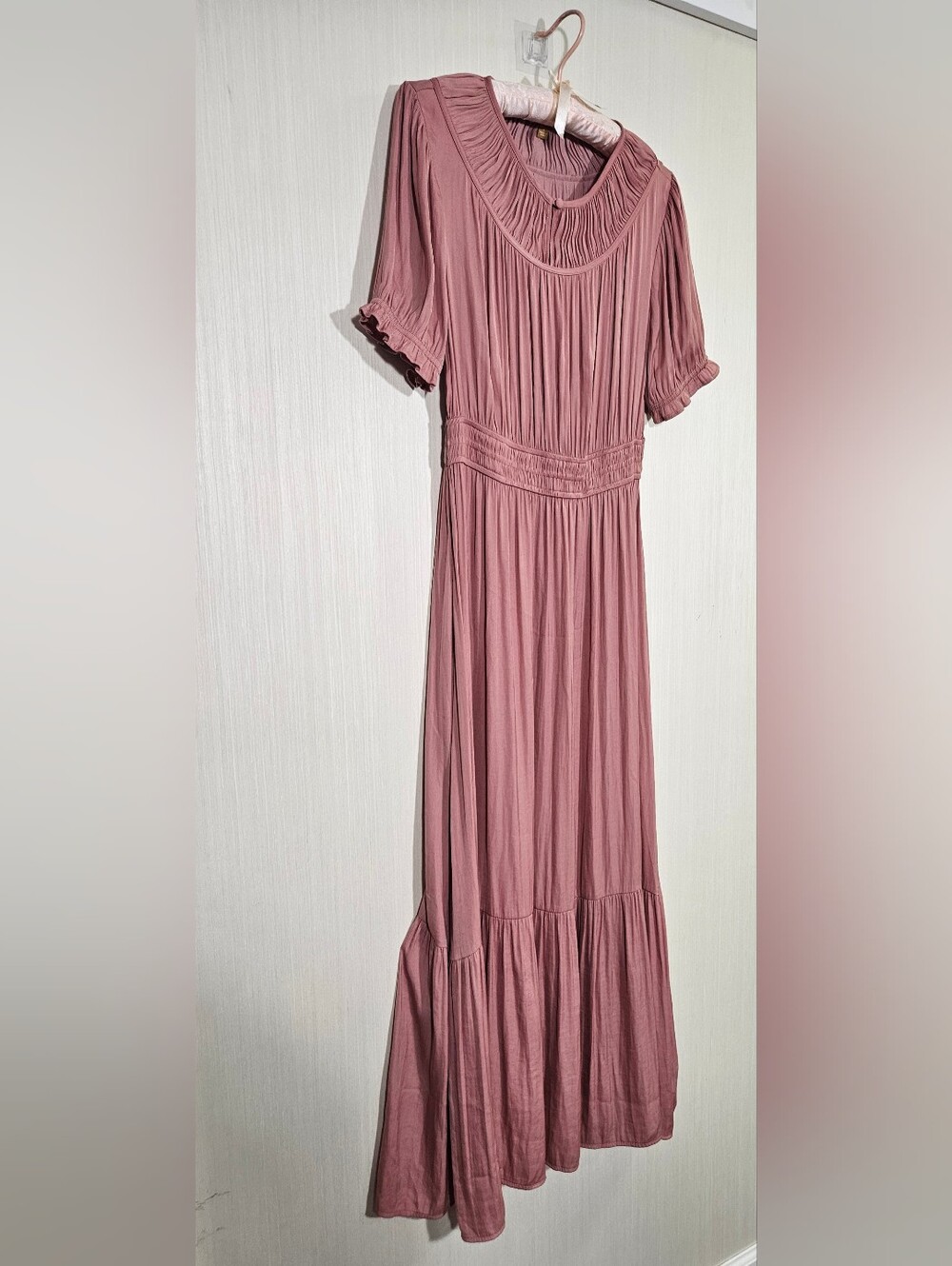 Downeast Blush Pink Smocked Maxi Dress